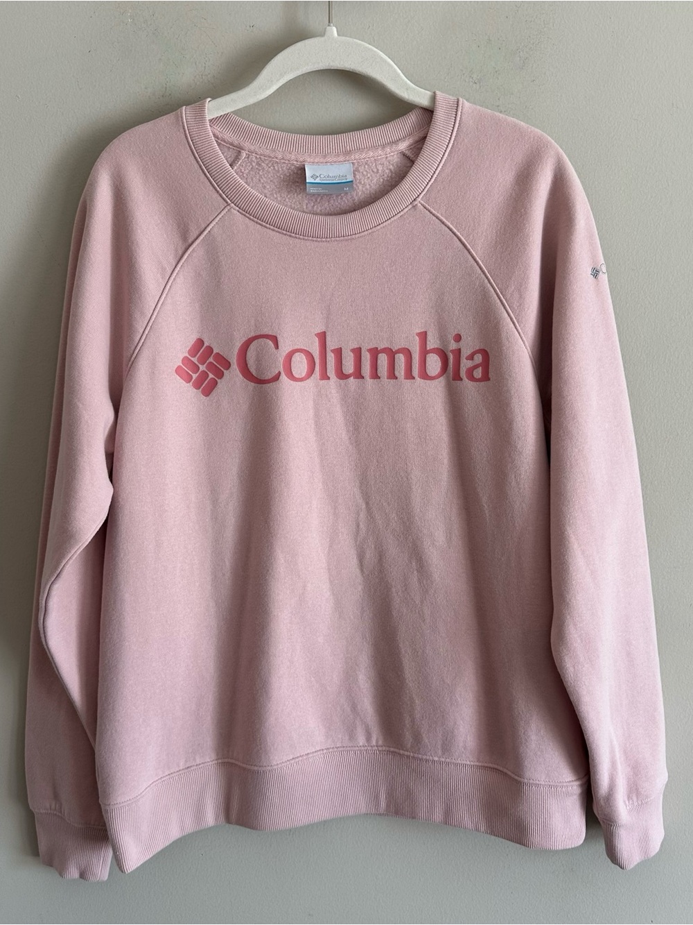 Columbia Woodlane Park Logo Crew Fleece Pullover Crewneck Sweatshirt Pink Medium